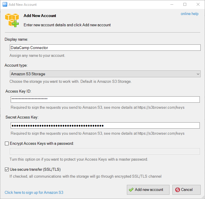 Using the Add New Account wizard