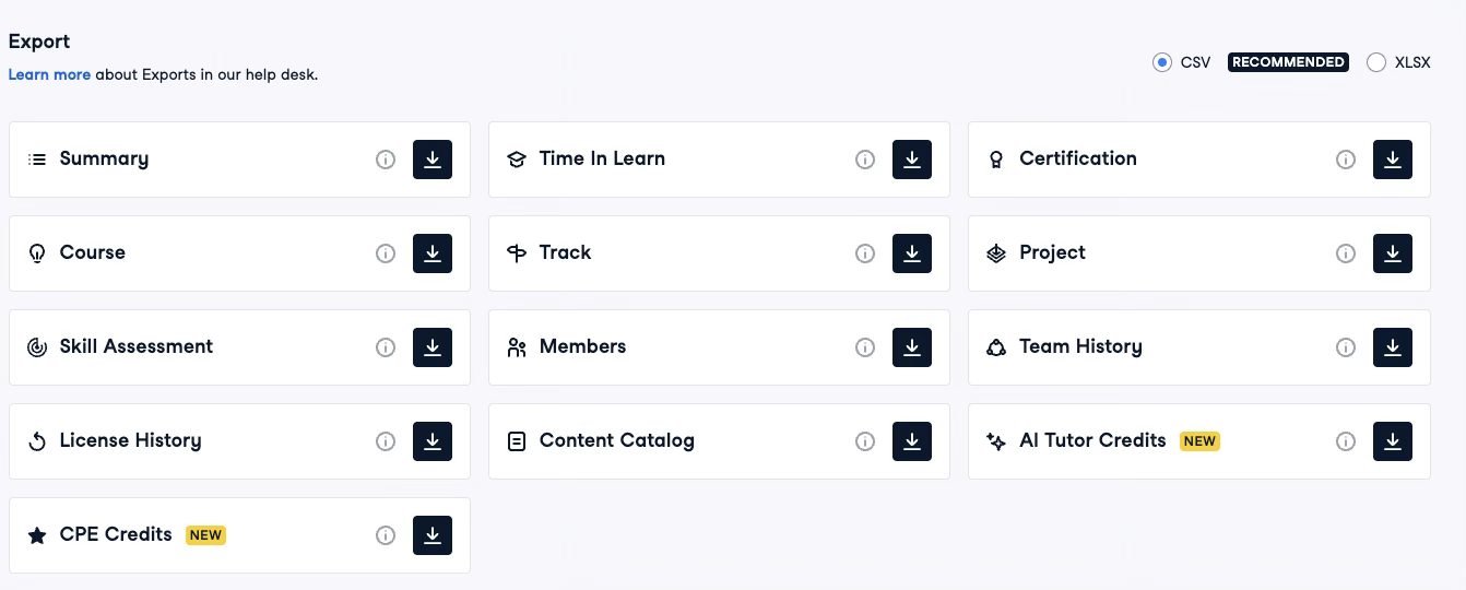 Export options
